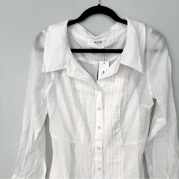 NWT Astr the Label Diell Pleated Midi Dress White Pintuck Shirtdress Small - Picture 8 of 13